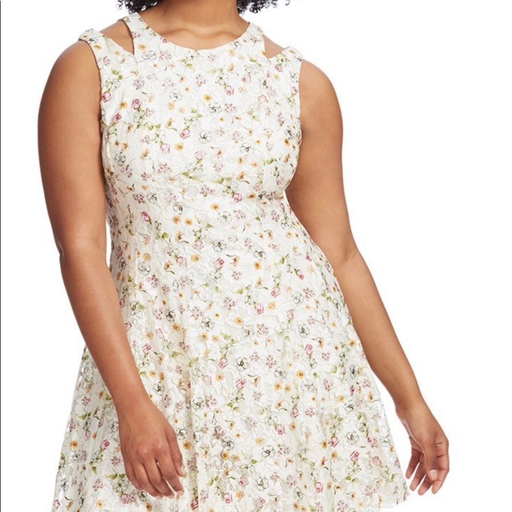 Gabby Chic Ivory Floral Lace Cutout Shoulder Dress